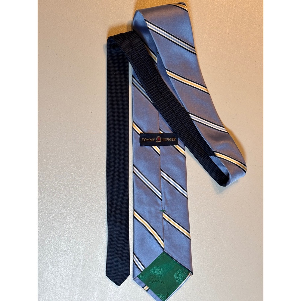 Tommy Hilfiger Men's Silk Stripe Necktie‎ Blue Yellow White Black Formal Note! - Picture 10 of 12